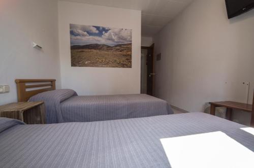 a bedroom with two beds and a painting on the wall at Turó de L´Home in Santa María de Palautordera