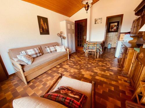 - un salon avec un canapé et du parquet dans l'établissement 2 pièces cabine sans prétention avec balcon et parking - FR-1-459-47, à La Clusaz