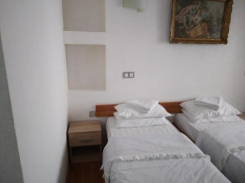a room with two beds and a picture on the wall at Apartman MV in Sarajevo