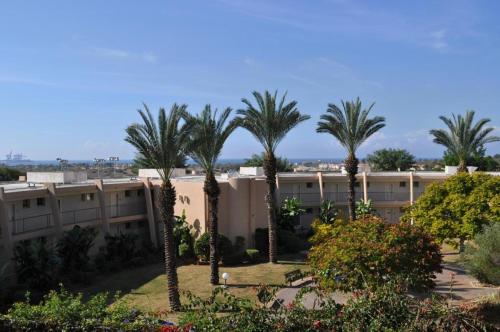 a group of palm trees in front of a building at Daissy house - דירה פרטית בנאות גולף in Caesarea