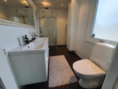 łazienka z umywalką, toaletą i oknem w obiekcie KLİPPSTİGEN w mieście Hultsfred