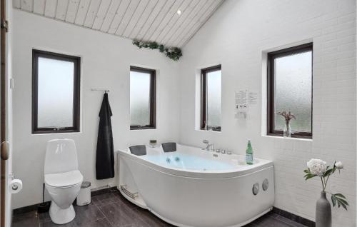 イェリングにあるBeautiful Home In Hjrring With 3 Bedrooms, Sauna And Wifiの白いバスルーム(バスタブ、トイレ付)