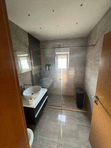 a bathroom with a sink and a toilet and a shower at Villa Zak in Blagaj