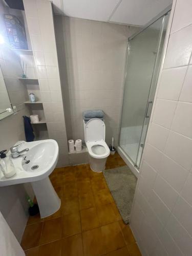 a bathroom with a toilet and a sink and a shower at NICE APARTAMEN in Lloret de Mar