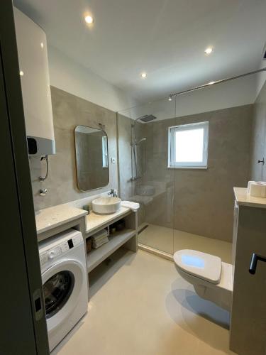 a bathroom with a washing machine and a sink at Apartment Capitano in Slatine