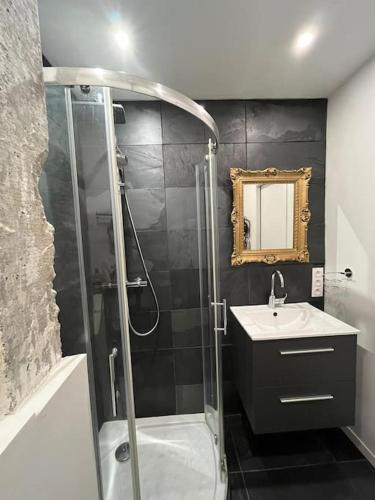une salle de bain avec douche et lavabo dans l'établissement Hyper-centre - Appartement cosy, Fibre - CLIM, à Grenoble