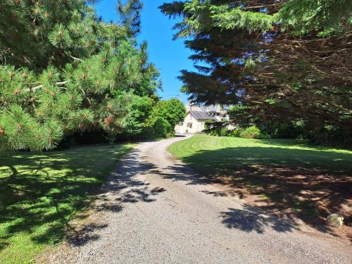 a gravel road leading to a house with trees at La Maison Pelloquin in Bernières-sur-Mer