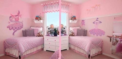 a pink girls bedroom with two beds and a dresser at BARBIE HOUSE ,OPPOSITE The BEACH & PIER ,2 GROUND FLOOR APARTMENTS each with Private Car space & Garden , Free Access next Door to the Stunning BALLET & MAKE UP SCHOOL & a Beautiful LADYS BEAUTY SALON in Paignton