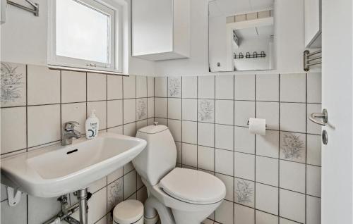 La salle de bains est pourvue de toilettes et d'un lavabo. dans l'établissement Cozy Home In Bogense With Wifi, à Bogense