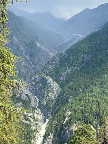 a view of a mountain valley with a river at Residenz Panorama - Blatten bei Naters VS in Blatten bei Naters