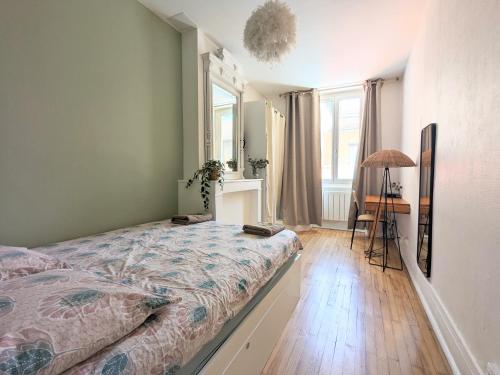 ein Schlafzimmer mit einem Bett und einem Schreibtisch. in der Unterkunft Le DODO Part-Dieu in Lyon