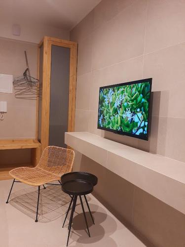 Una televisión o centro de entretenimiento en Sroom Apartment
