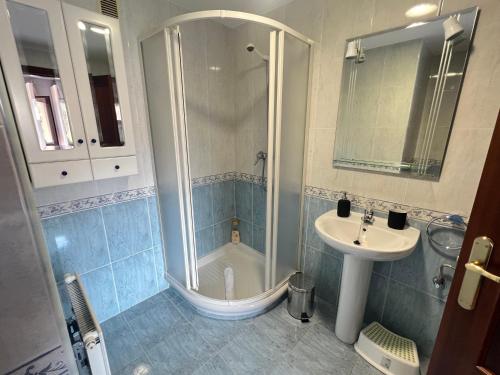 a bathroom with a shower and a sink at VILLA CARMEN. coqueto apartamento con piscina y garaje in Ezcaray