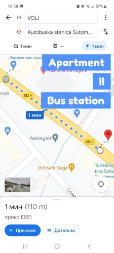 a screenshot of a bus station map at Voli Central point in Sutomore