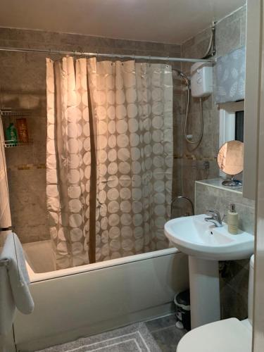 W łazience znajduje się prysznic, umywalka i toaleta. w obiekcie Captivating 2-Bed House in Amesbury Salisbury w mieście Amesbury