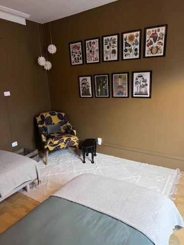 a living room with a bed and a chair at Appartement de caractère in Épinal