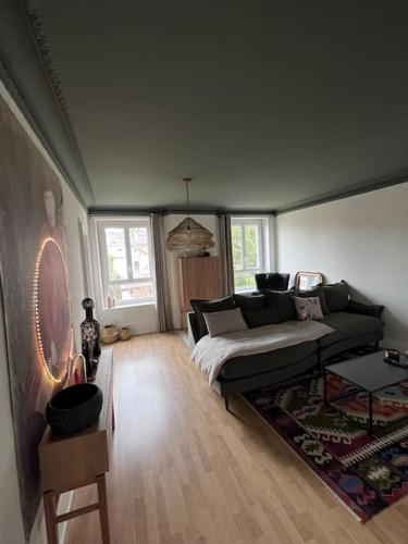 a living room with a couch and a table at Appartement de caractère in Épinal