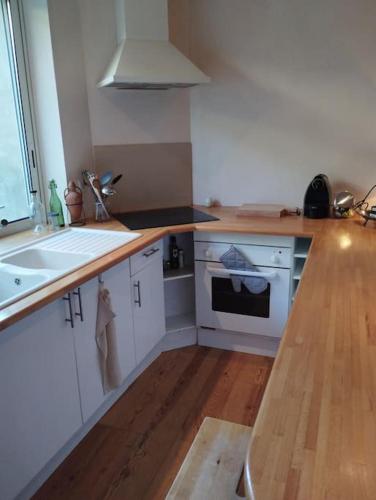 une cuisine avec un comptoir et un évier dans l'établissement gite au village, à Mourvilles-Hautes