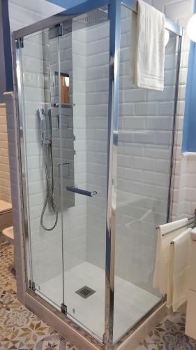 a shower with a glass door in a bathroom at Domus Mia in Tivoli