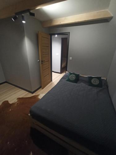 a bedroom with a bed in a room with a door at Hubacówka in Huba