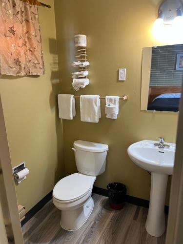 a bathroom with a toilet and a sink at Motel 66 in Transcona