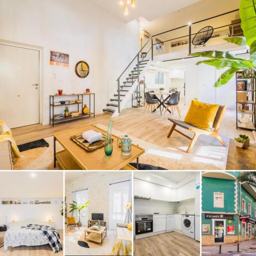 a collage of photos of a living room and a loft at HB Apartments - Luceros Luxury Loft in Alicante