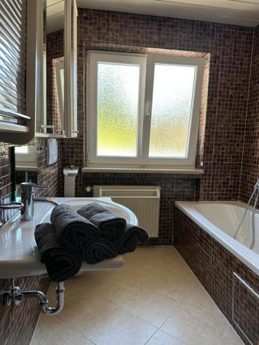 Ένα ή περισσότερα κρεβάτια σε δωμάτιο στο Ferienhaus Abendfrieden