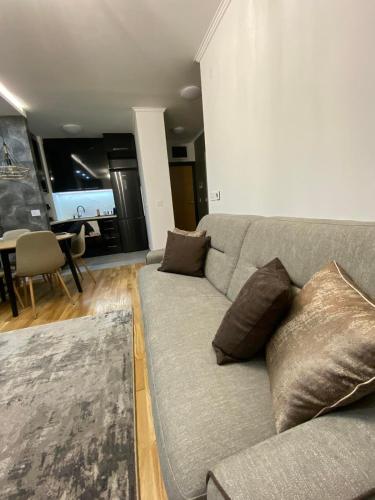 a living room with a couch and a tv at Bozur/peony in Pasuljište
