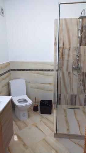 a bathroom with a toilet and a shower at Résidence Al Kawtar- Mansouria Mohammedia in Mohammedia