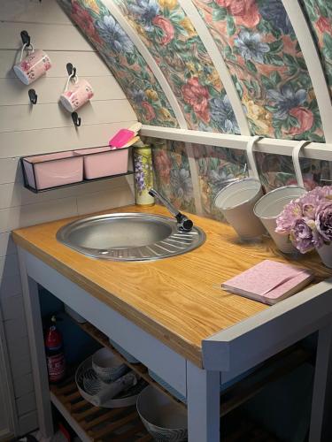 a bathroom counter with a sink in a room at Langtonbury in Appleby