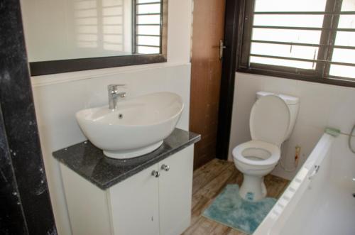 a bathroom with a sink and a toilet at Nsunge Nsunge Farm and Natural Resort in Lusaka