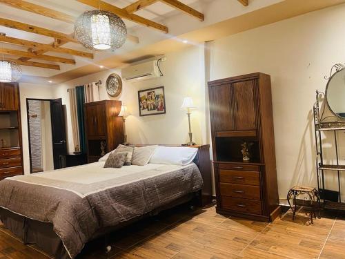 ein Schlafzimmer mit einem großen Bett und einer Kommode in der Unterkunft HOTEL Ecológico BLUEROCK in David