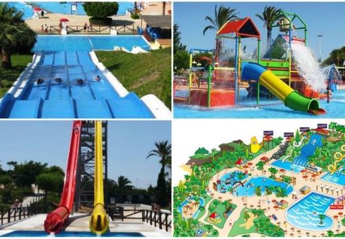 a collage of four pictures of a water park at Blue house 1ª linea playa in Torrevieja