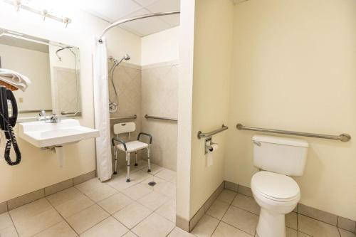 a bathroom with a toilet and a sink at Savannah House Hotel in Branson