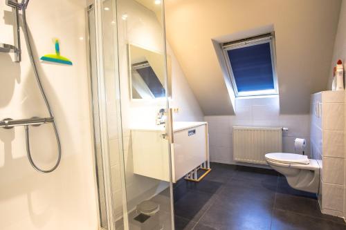 a bathroom with a shower and a toilet at Villa Maison Remi - 12 pers & hotspa in the garden in Koksijde