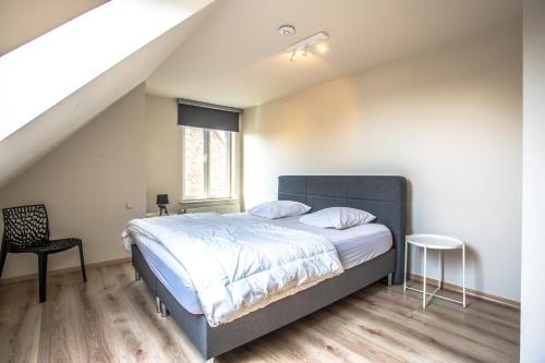 科克賽德－巴德的住宿－Villa Maison Remi - 12pers & jacuzzi，一间带大床和楼梯的卧室