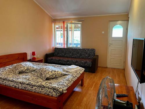 a living room with a bed and a couch at Casa de vacanță Orsi in Sovata