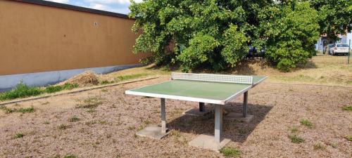 - une table de ping-pong au milieu d'un champ dans l'établissement "Schullandheim Waltershausen" Hotel & Erlebniswelt, à Waltershausen