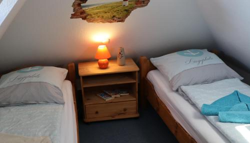 Postel nebo postele na pokoji v ubytování Ferienhaus Nordseesonne&Landblick