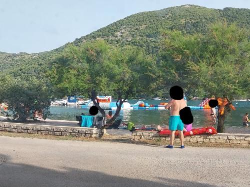 a woman standing next to a body of water at Entire house for rent in Grebaštica