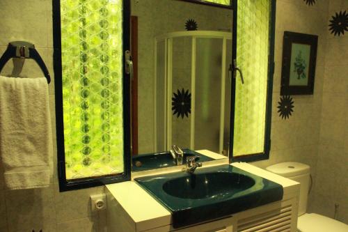 a bathroom with a green sink and a mirror at Rancho La Herradura in Arenas de San Pedro