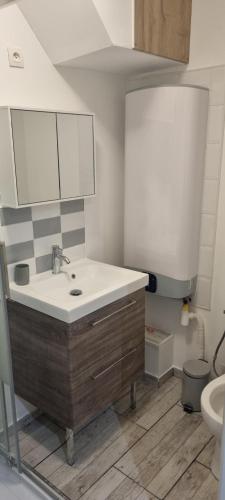 La salle de bains est pourvue d'un lavabo et de toilettes. dans l'établissement Air Cosy 3 Valenciennes gare prostitution refusée, à Valenciennes