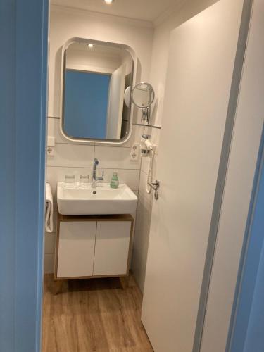 a bathroom with a sink and a mirror at Hotel Haus Erholung in Cochem