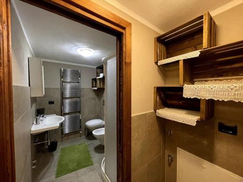 La petite salle de bains est pourvue de toilettes et d'un lavabo. dans l'établissement Alla Ricerca della Serenità, à Arvier