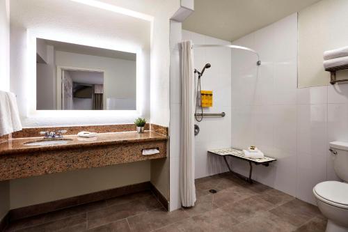 a bathroom with a sink and a toilet and a mirror at Best Western Plus Meridian Inn & Suites, Anaheim-Orange in Orange