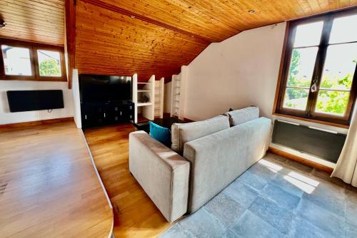 un salon avec un canapé et une télévision dans l'établissement La Branche du Cerisier, à Annecy