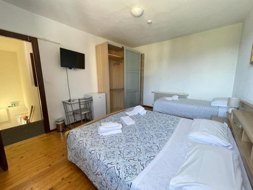 ein Hotelzimmer mit einem Bett und einem TV in der Unterkunft Bliss - Casale della Vite in Magliaso