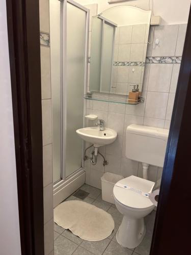a bathroom with a toilet and a sink at Rooms & Apartments Semić in Opatija