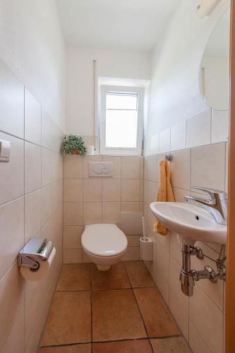 a bathroom with a toilet and a sink at Sonnenhof Hagnau in Hagnau