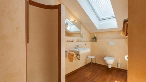 a bathroom with a toilet and a sink and a skylight at Sonnenhof Hagnau in Hagnau